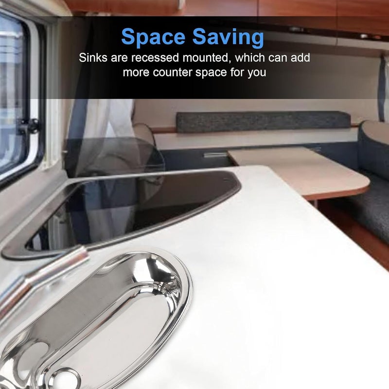 ZIZEV Stainless Steel Undermount Single Oval Bowl Bathroom Sink, 12.8x6.89x4.53 Inch Flush Mounted Stainless Steel Bathroom Sink with 40mm Drain Hole, RV Bar Sinks for Boat Motorhome - Image 2